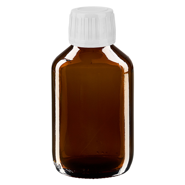 Eurofrasco för läkemedel 150 ml, brun PP28 med vit skruvlock. Eurofrasco för läkemedel 150 ml, brun PP28 med vit skruvlock.