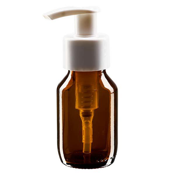 50ml medicinflaska brun, med vit ApoGlas-dispenseringspump 50ml medicinflaska brun, med vit ApoGlas-dispenseringspump