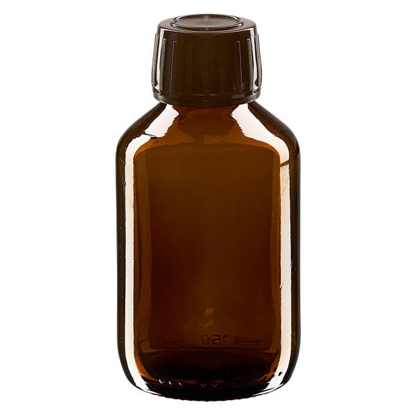 150 ml medicinflaska brun, brun kapsyl med säkerhetsring ApoGlas