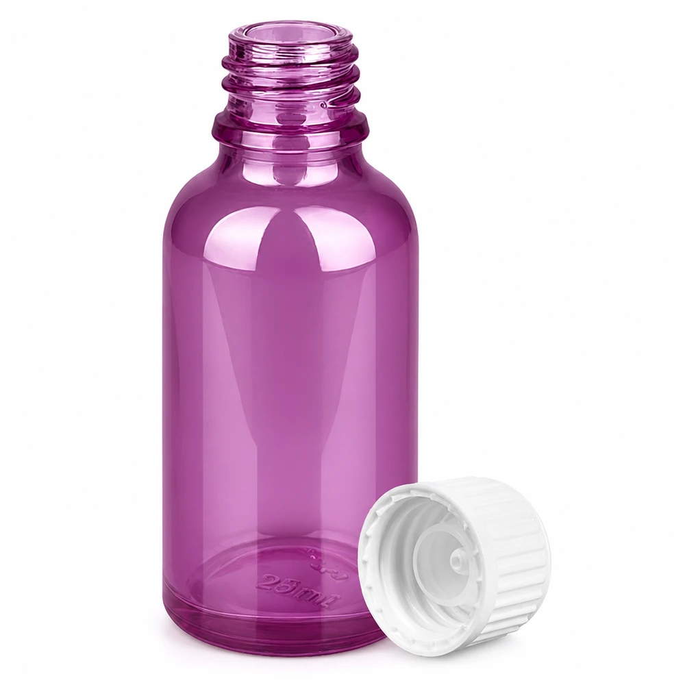 30 ml flaska (glob). 3 mm hällring vit Standard PurpleLine. UT18/30 Lila glasflaska 30 ml med vitt lock - perfekt för kosmetika och aromaterapi