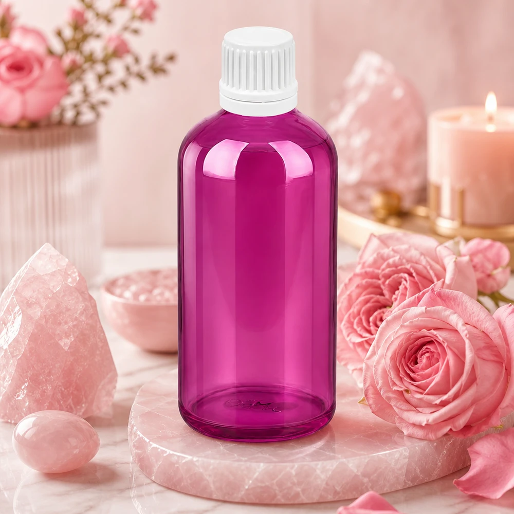 100ml droppflaska 0,7mm vit Originality skruvkork PurpleLine UT18/100 Kompakt droppflaska 100ml i lila design med UV-skydd för ljuskänsliga ämnen