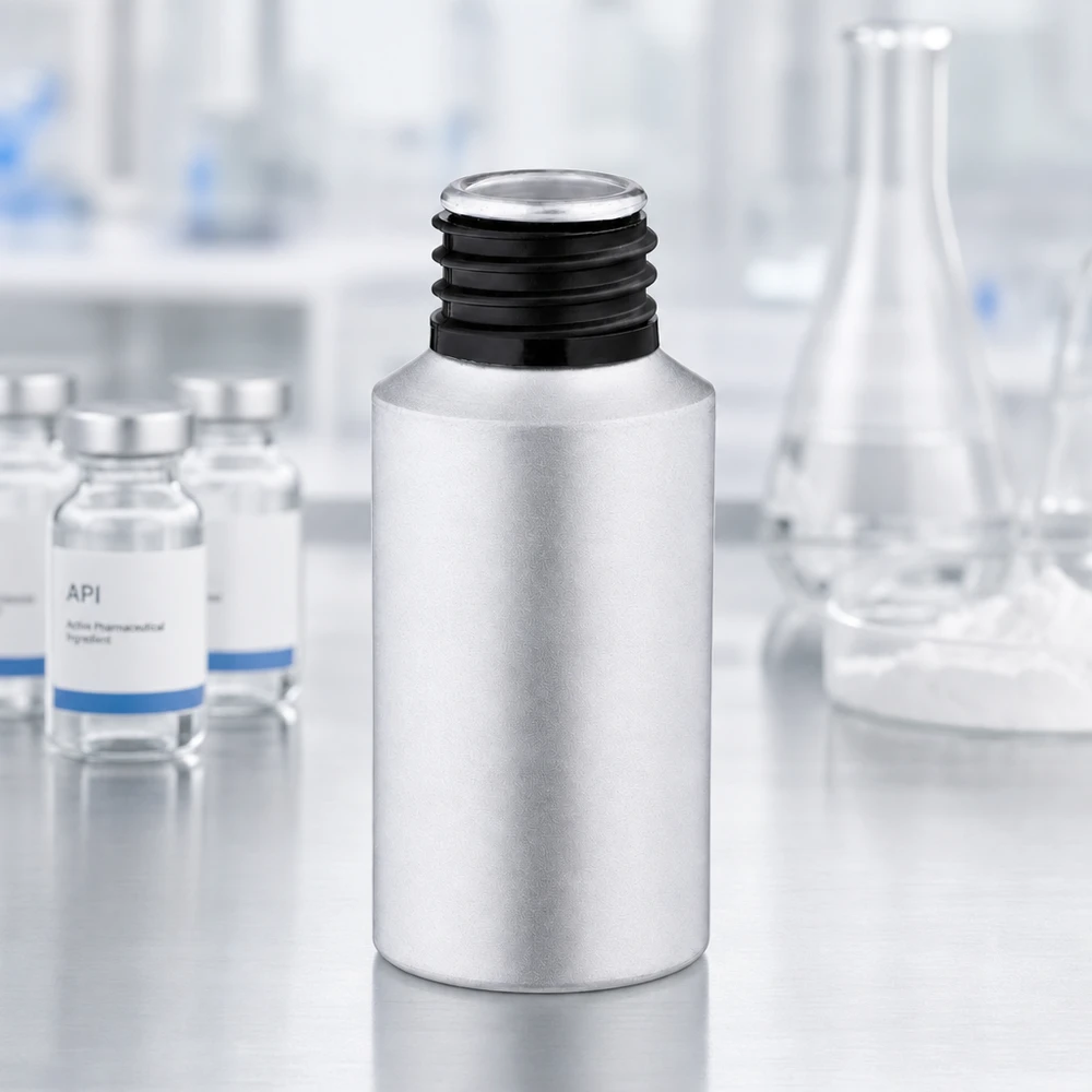 30 ml flaska i picklad aluminium 30 ml flaska i betad aluminium med cylindrisk form, perfekt för mobila applikationer och på resan