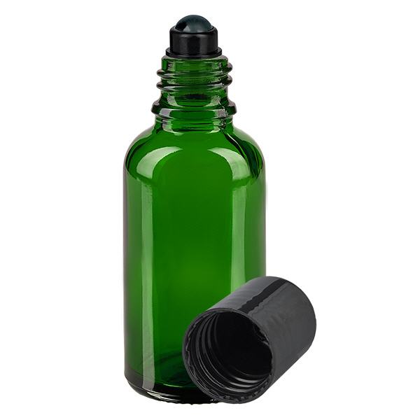 Apoteksflaska grön 30ml roll-on lock svart Apoteksflaska grön 30ml roll-on lock svart