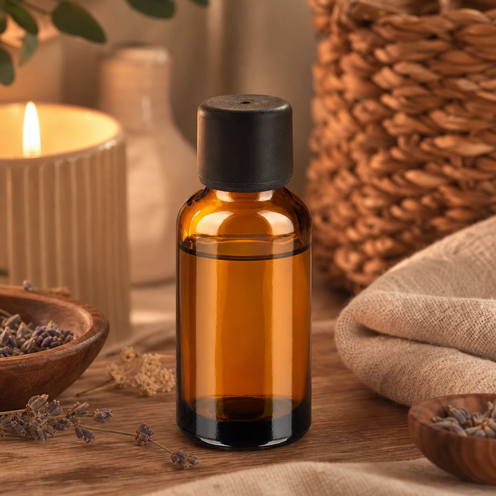Kompakt 30 ml glasflaska i bruna nyanser med svart lock för DIY-kosmetika och serum