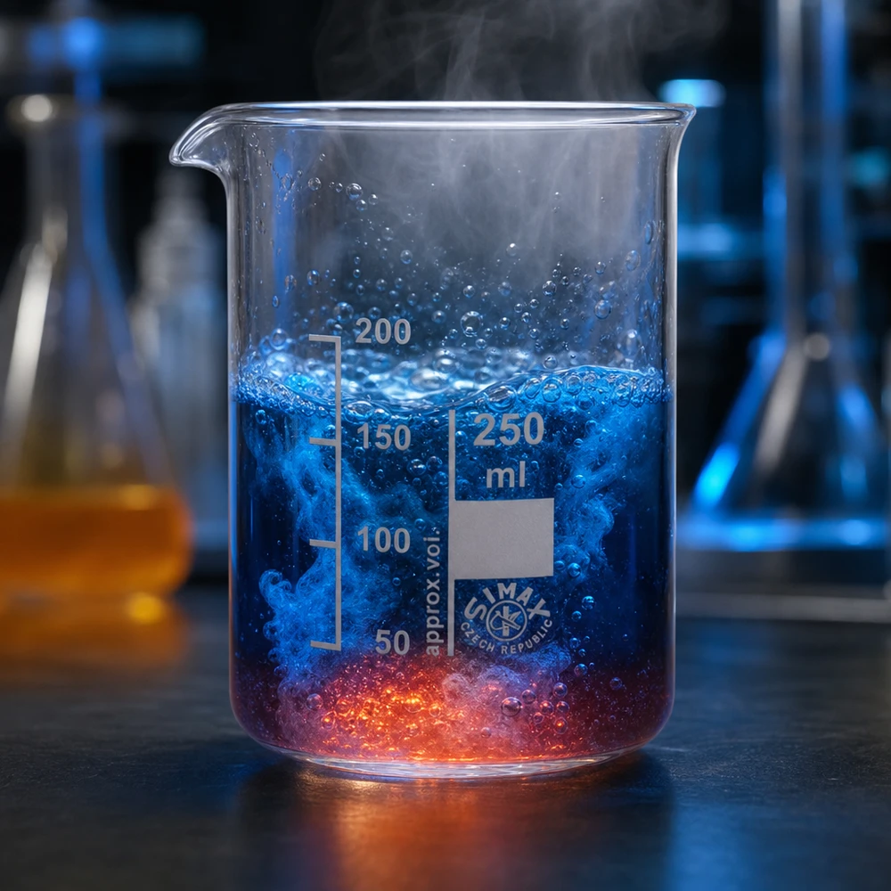 Bägare 250ml borosilikatglas, låg form Värmetålig 250 ml bägare av borosilikatglas för experiment med färgade reaktionslösningar