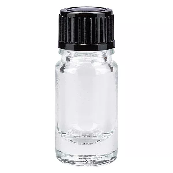 Apoteksflaska klar 5ml dropplock 1mm svart standard Apoteksflaska klar 5ml dropplock 1mm svart standard