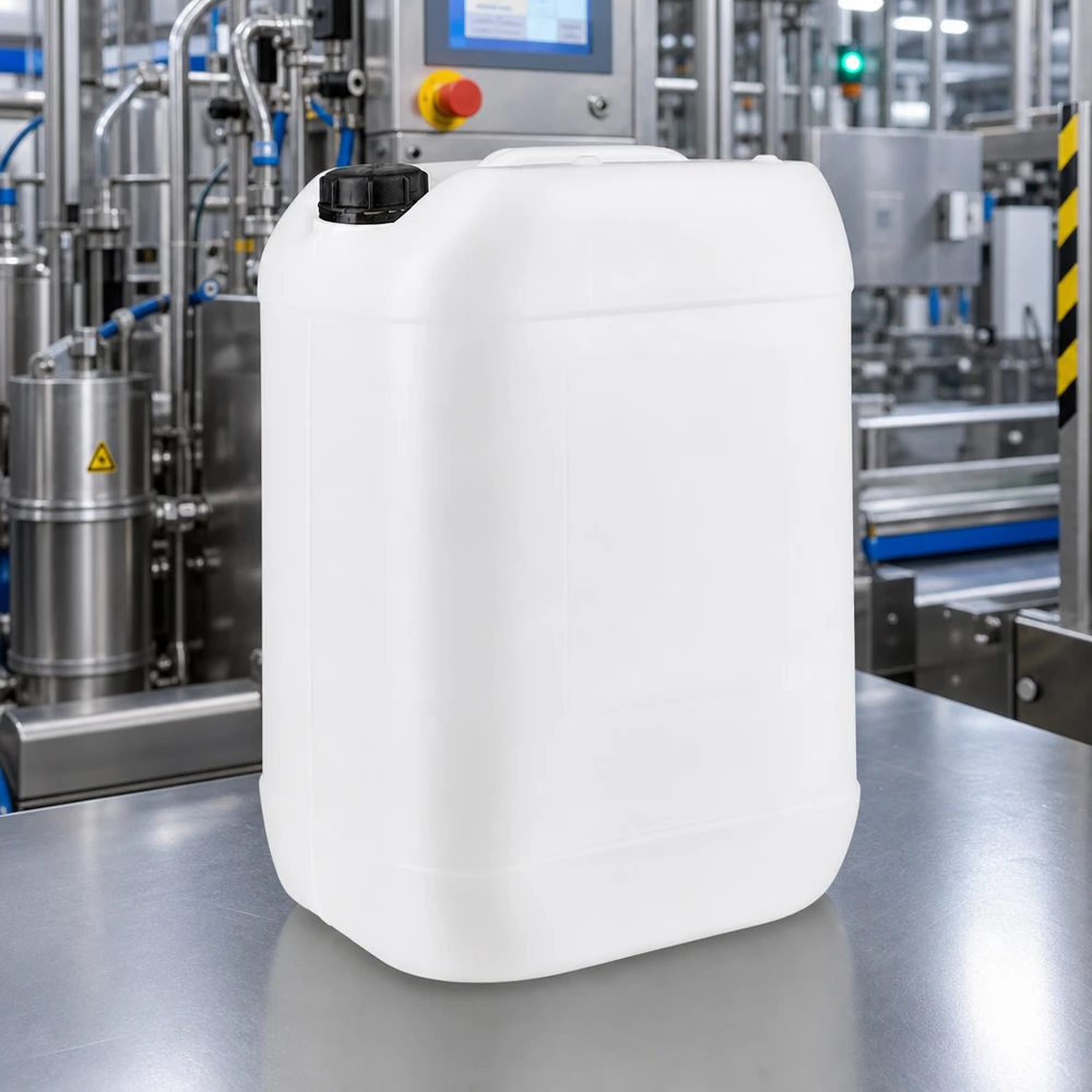 Industrikanister, 25 liter, vit, med skruvlock för kemiska vätskor