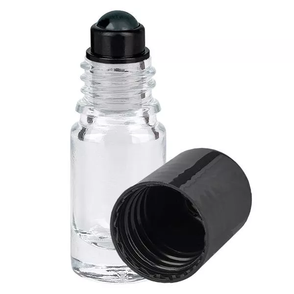 Apoteksflaska klar 5ml roll-on lock svart Apoteksflaska klar 5ml roll-on lock svart