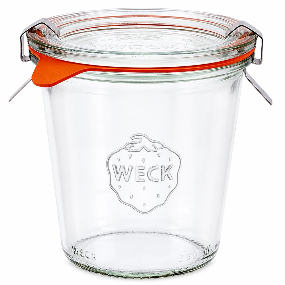 290ml höga Krossade glasögon komplett WECK RR80 WECK tumlare 290ml hög RR80 med glaslock gummiring och klämmor för kokning och konservering