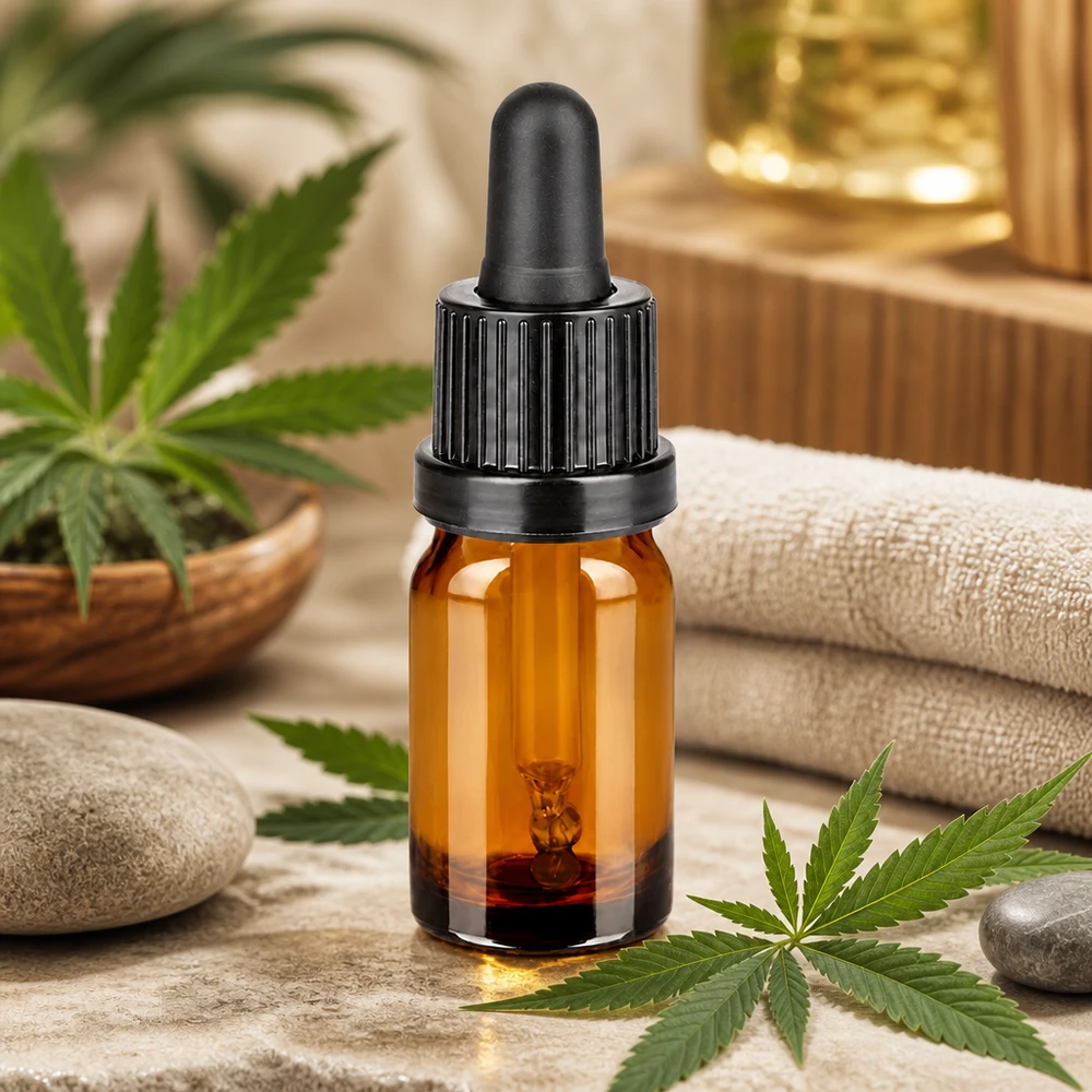 5 ml pipettflaska svart med säkerhetsförslutning BrownLine UT18/5 Liten 5 ml pipettflaska med svart lock för mobil användning av CBD- och hampoljor