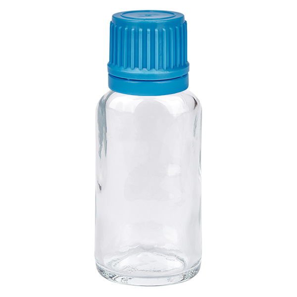 20 ml flaska 11mm skruvkork blå med manipulationsskydd ClearLine UT18/20