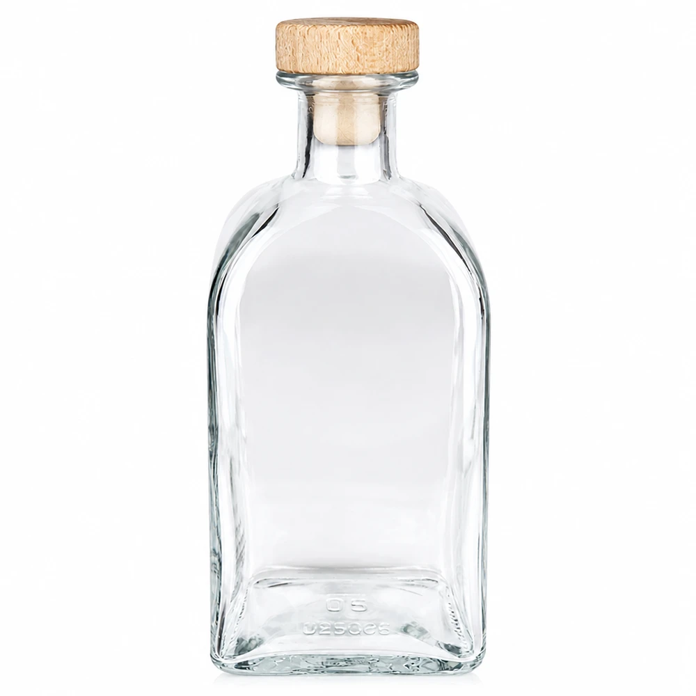 500 ml apoteksflaska Julia med kork med trähandtag UNiTWIST® 500ml glasflaska Julia med trähandtag kork UNiTWIST transparent tom Produktfoto fristående
