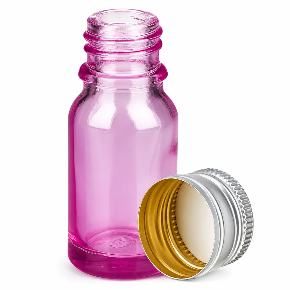 10ml violett glasflaska med 11mm gänga och silver aluminiumlock för aromaterapi