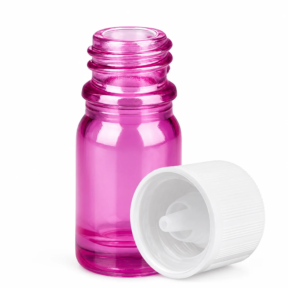 5ml droppflaska 1,2mm vit standard barnsäker PurpleLine. UT18/5 Liten glasflaska 5ml med droppsats i lila färg för eteriska oljor