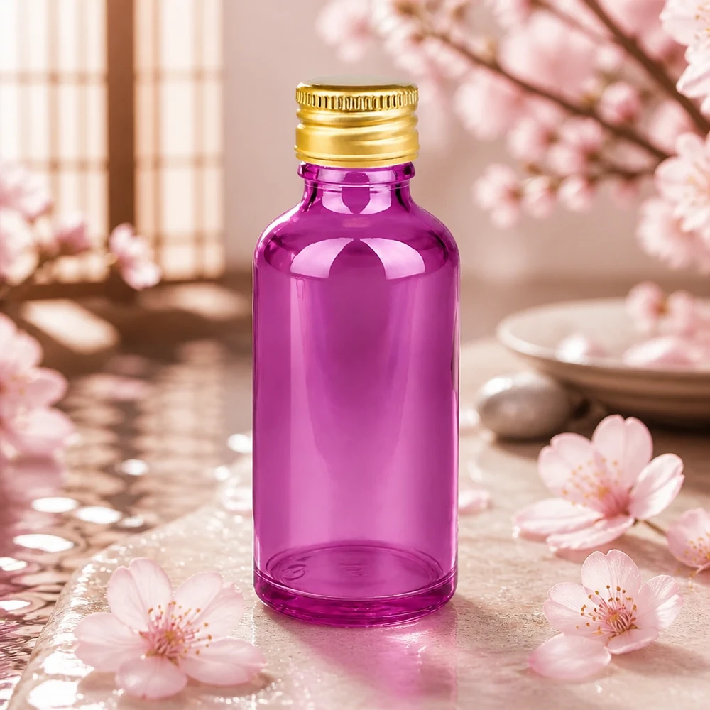 50ml flaska 11mm skruvkork aluminium guld standard PurpleLine. UT18/50 Elegant 50 ml lila flaska med 11 mm aluminiumlock, idealisk för högkvalitativa oljor och essenser