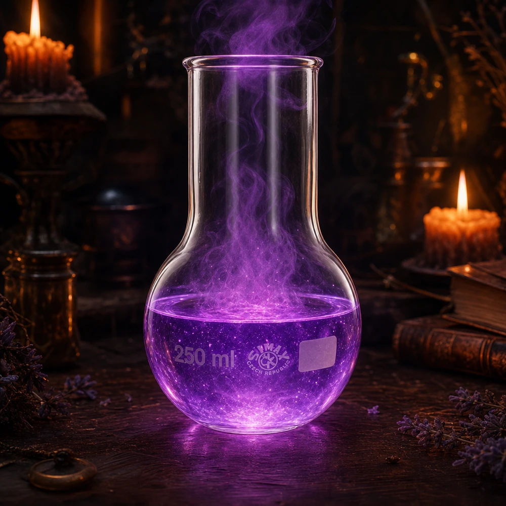 Höftkolv 250 ml bred hals Bredhalsad 250 ml kolv med mystisk violett belysning för atmosfäriska laboratorieexperiment