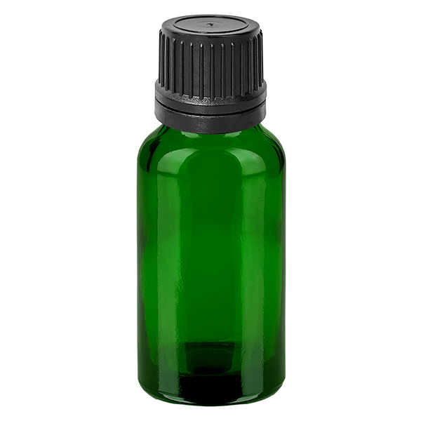 20ml Droppflaska 1mm svart med transparent förslutning GreenL. UT18/20