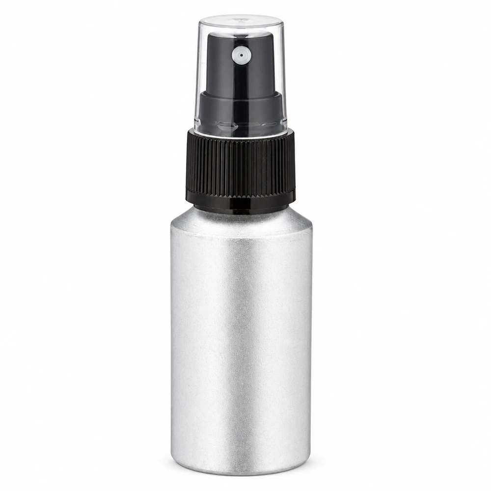 30 ml aluminiumflaska med sprayhuvud i silver för kosmetika och parfym
