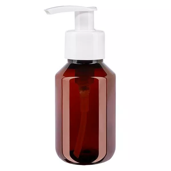 PET-flaska 100ml med vit dispenserpump PET-flaska 100ml med vit dispenserpump