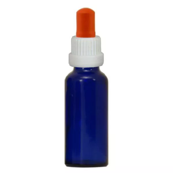 Apoteksflaska blå 30ml pipett vit/röd säkerhetsförslutning Apoteksflaska blå 30ml pipett vit/röd säkerhetsförslutning