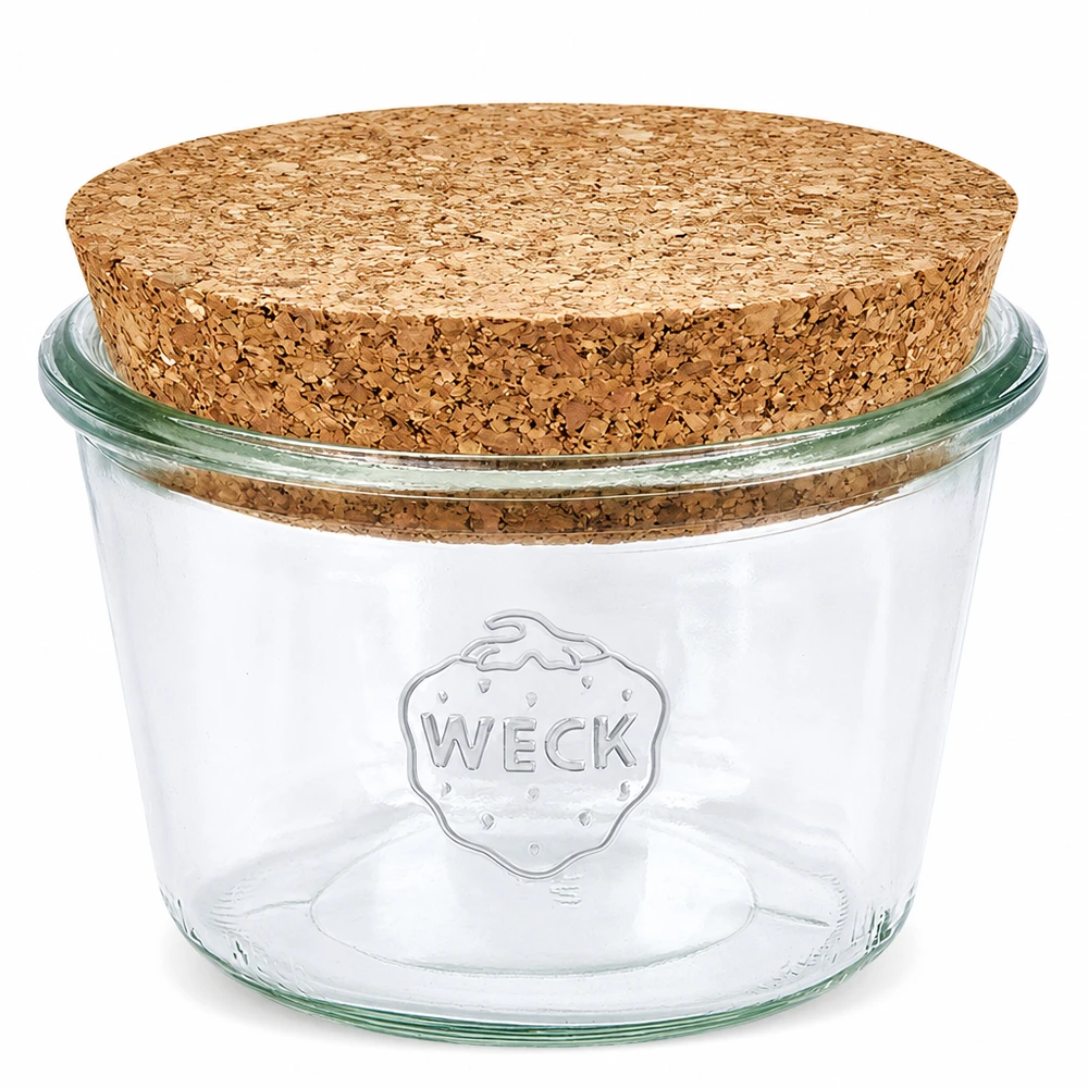370ml Krossade glasögon WECK RR100 med naturkork WECK RR100 370 ml murarburk med naturlig korkpropp Transparent murarburk för förvaring