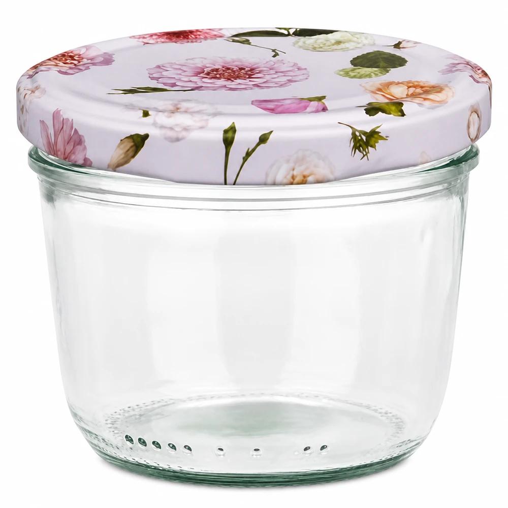 230 ml Krossade glasögon + BasicSeal-lock blomma rosa UNiTWIST 230 ml murarburk med BasicSeal-lock rosa blommönster konserveringsburk syltburk förvaringsburk