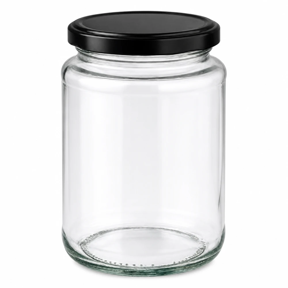 382 ml rund burk med svart BasicSeal-lock tom transparent förvaringsburk konserveringsburk