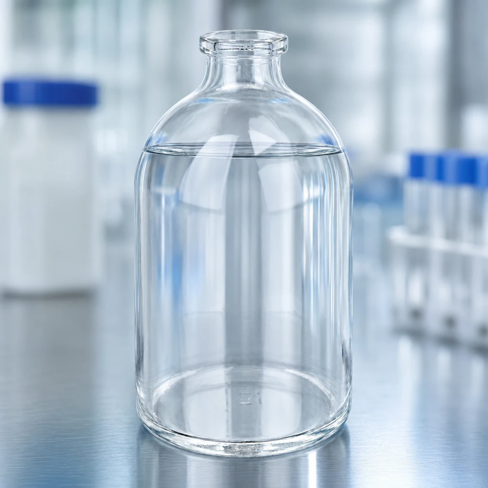 Injektionsflaska klarglas 100ml Zylindrische Pharmaflasche 100ml aus hochwertigem Klarglas mit konisch zulaufendem Flaschenhals