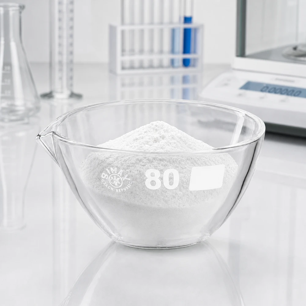 90ml indunstningsskål med pip av borosilikat ø80mm Kristallklart 90 ml indunstningsfat i borosilikat med pip, perfekt för kemiska analyser i laboratoriet