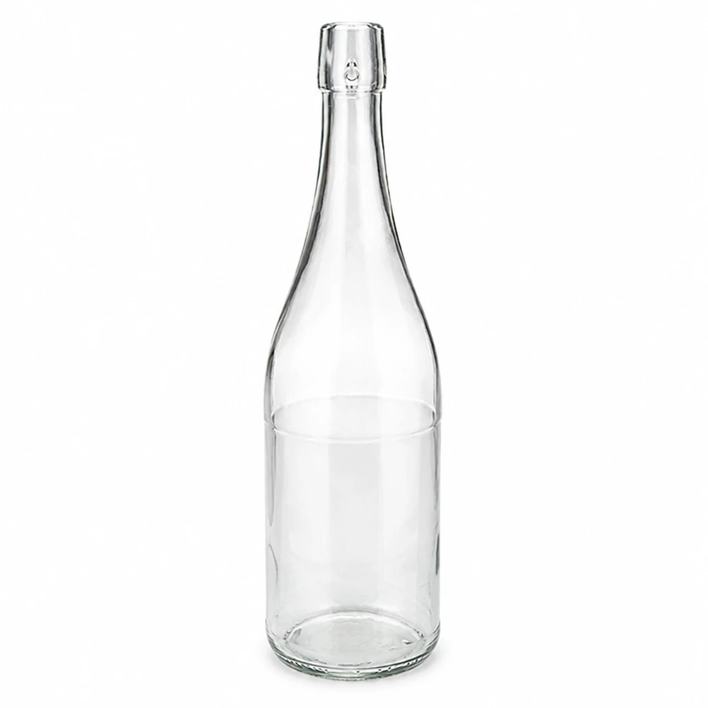 750 ml glasflaska transparent utan svängbar topp UNiTWIST tom på vit bakgrund Produktfoto 1