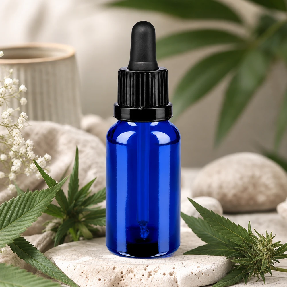 20 ml blå pipettflaska med ergonomisk design för enkel hantering i laboratorier och inom kosmetik