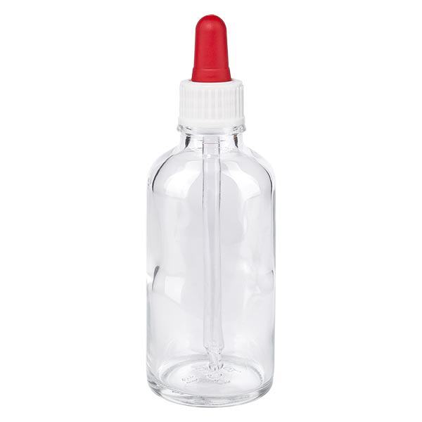 Apoteksflaska klar 50ml pipett vit/röd standard Apoteksflaska klar 50ml pipett vit/röd standard