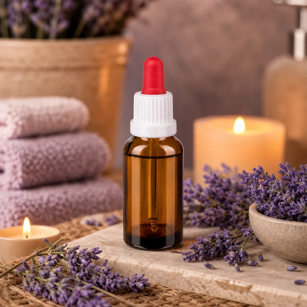 20 ml pipettflaska vit/röd med säkerhetsförslutning BrownLine UT18/20 20 ml pipettflaska av robust bärnstensfärgat glas med vitt skruvlock och praktisk röd pipett