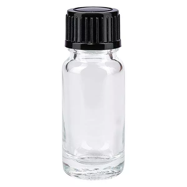 Apoteksflaska klar 10ml skruvlock svart standard Apoteksflaska klar 10ml skruvlock svart standard