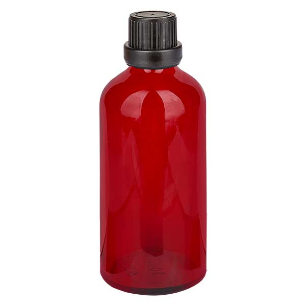 100 ml Droppflaska 2 mm med manipulationsskydd RedL. UT18/100