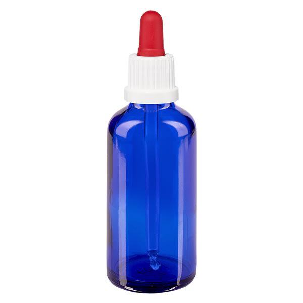 Apoteksflaska blå 50ml pipett vit/röd säkerhetsförslutning Apoteksflaska blå 50ml pipett vit/röd säkerhetsförslutning