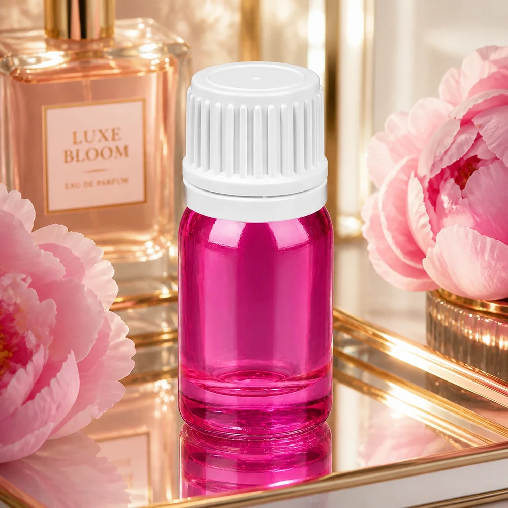 Högblank 5 ml flaska i violett med vitt lock för lyxiga parfymoljor