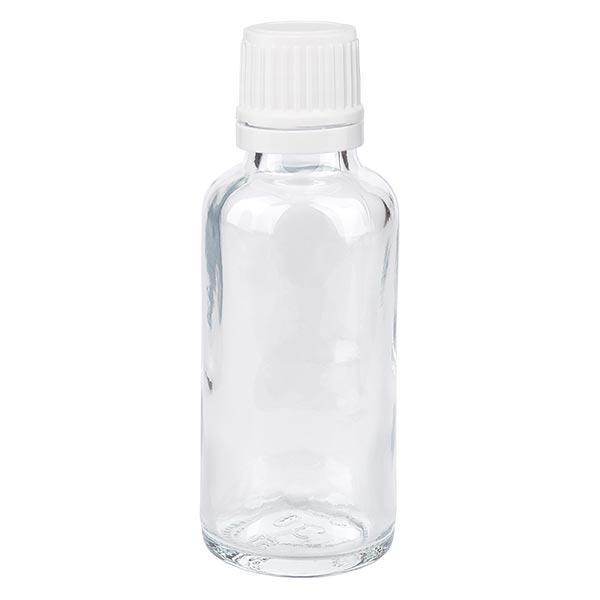 Apoteksflaska klar 30ml dropplock 1.2mm vit sabotagegodkänd förslutning Apoteksflaska klar 30ml dropplock 1.2mm vit sabotagegodkänd förslutning