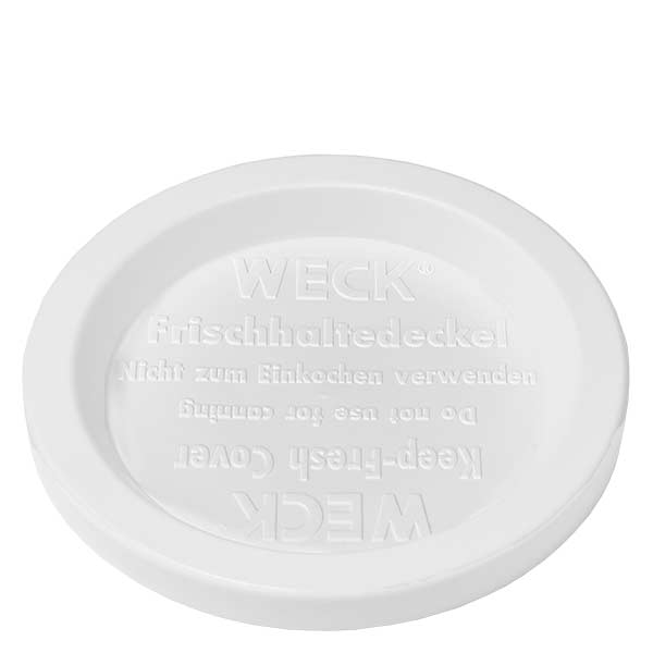 165ml Krossade glasögon med lock WECK RR80 WECK friskhetslock RR80 vit för 1040 ml cylinderburk Detaljerad vy av undersidan med produktprägling och logotyp