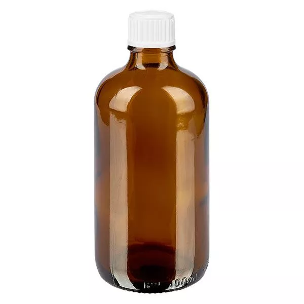 Apoteksflaska brun 100ml skruvkork vit Globuli Standard Apoteksflaska brun 100ml skruvkork vit Globuli Standard