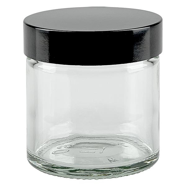 60ml glasburk. klar, med svart bakelitlock ApoGlas