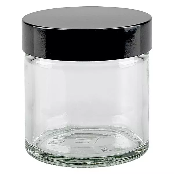60ml glasburk. klar, med svart bakelitlock ApoGlas 60ml glasburk. klar, med svart bakelitlock ApoGlas