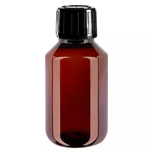 PET-flaska 100ml med svart säkerhetslock PET-flaska 100ml med svart säkerhetslock