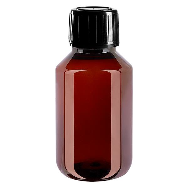 PET-flaska 100ml med svart säkerhetslock PET-flaska 100ml med svart säkerhetslock
