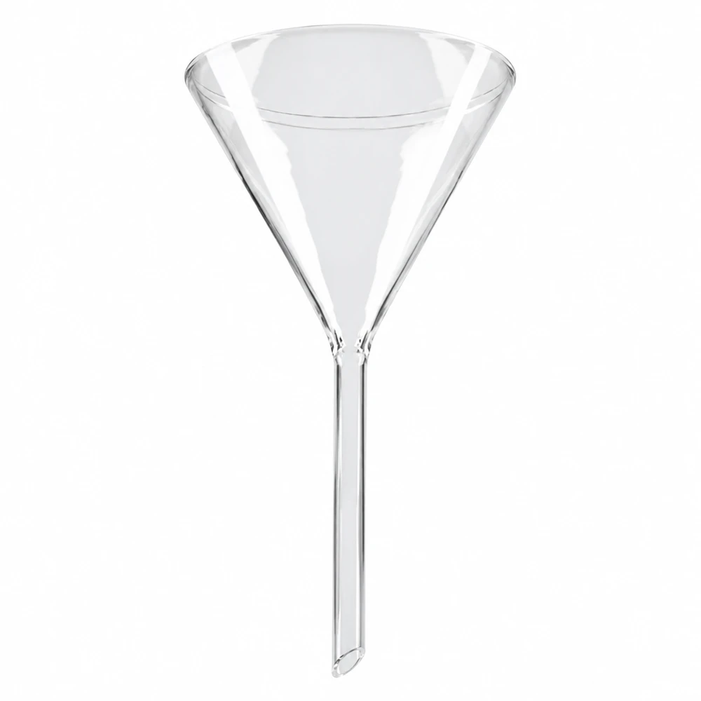 Tratt ø80mm soda lime, vinkel 60°, kort modell Glastratt med en diameter på 80 mm, tillverkad av sodaglas med kort fot, för laboratoriebruk