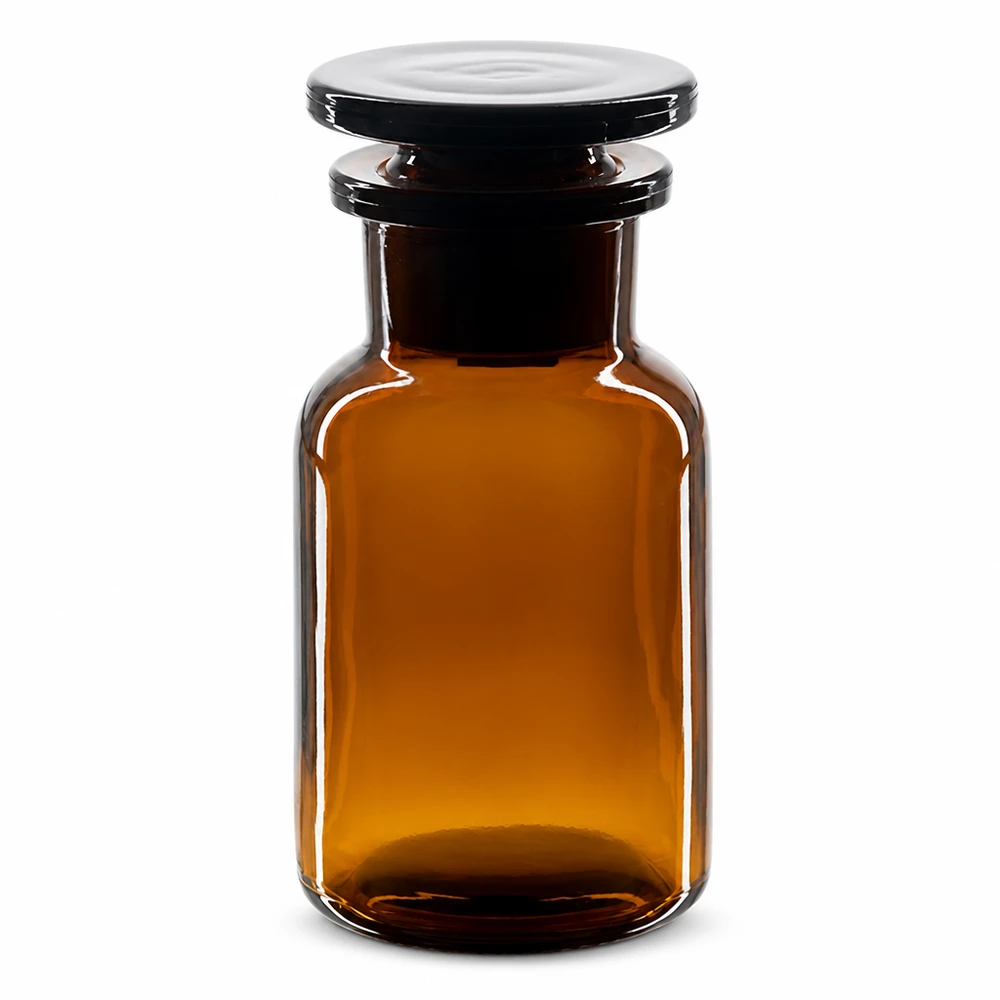 Flaska med rund axel 100ml brun glaspropp med bred hals Brun rundskuldrad flaska, 100 ml, med glaspropp och vid hals, för laboratorier och apotek