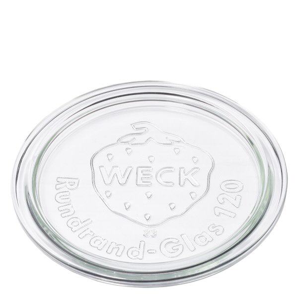 WECK glaslock RR120 WECK glaslock RR120 av transparent glas med präglad WECK-logotyp och rund kant glas 120 inskription