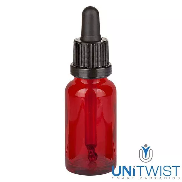 Apoteksflaska brun 30ml pipett vit/röd standard Apoteksflaska brun 30ml pipett vit/röd standard