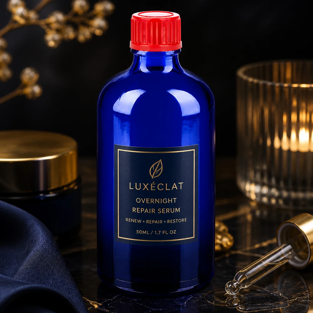 100ml flaska 11mm skruvkork röd standard BlueLine UT18/100 Högkvalitativ 100 ml flaska tillverkad av UV-skyddande koboltblått glas med rött 11 mm skruvlock