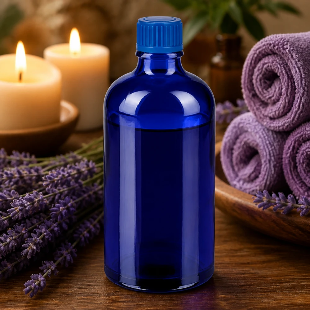 Kompakt 100 ml blå glasflaska STD BlueLine för aromaterapitillämpningar